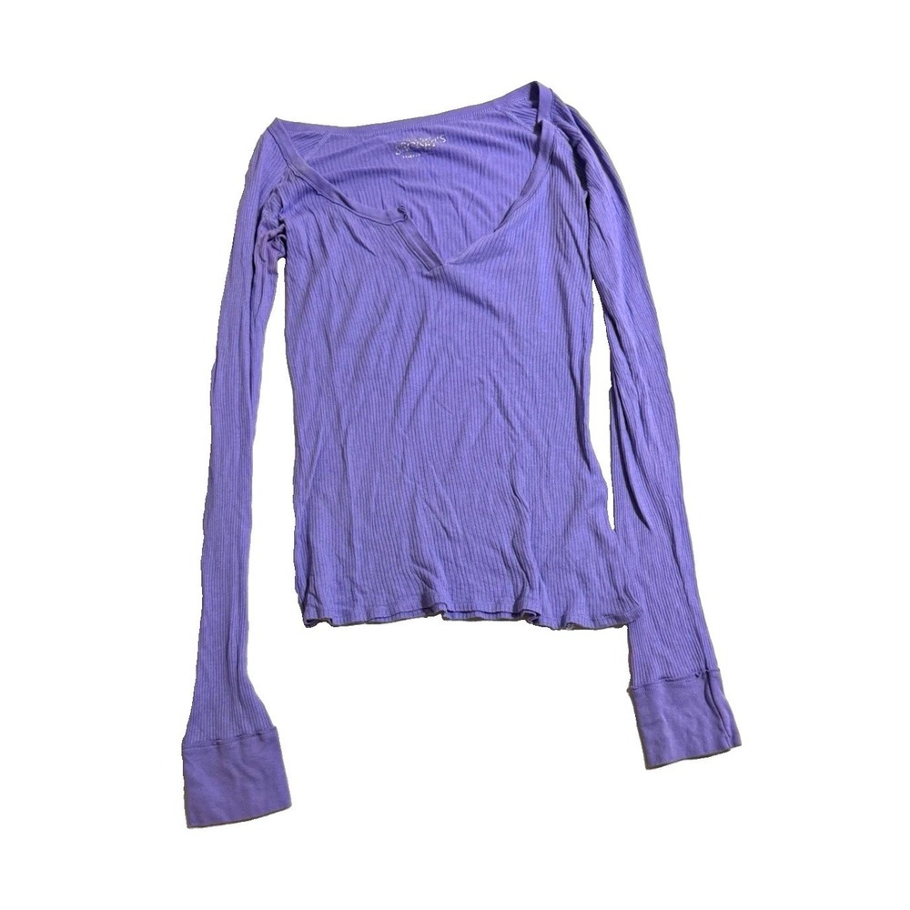 Victoria's Secret Purple Ribbed Long Sleeve V-Neck Top Size L Soft Modal Cotton